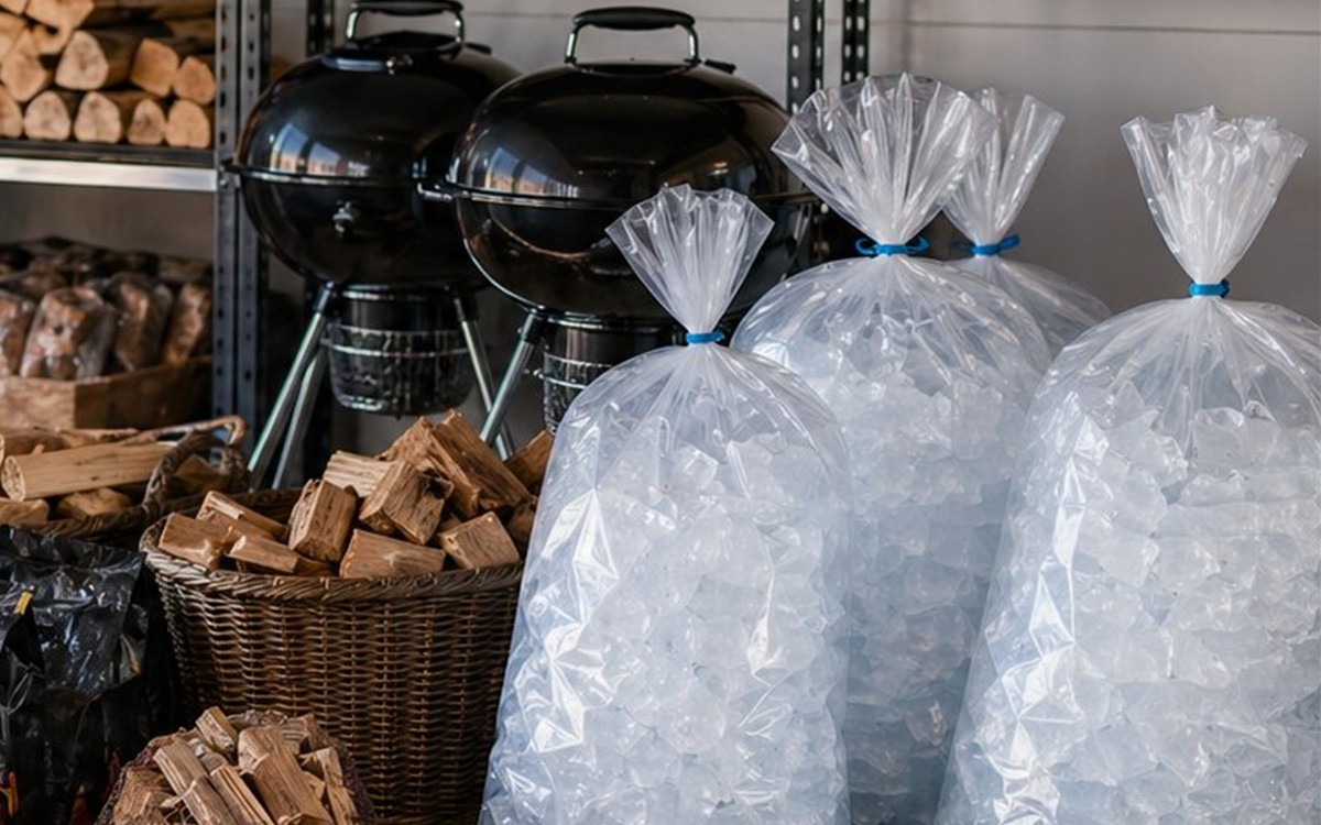 Purified ice bags available at GB Gas and Ice
